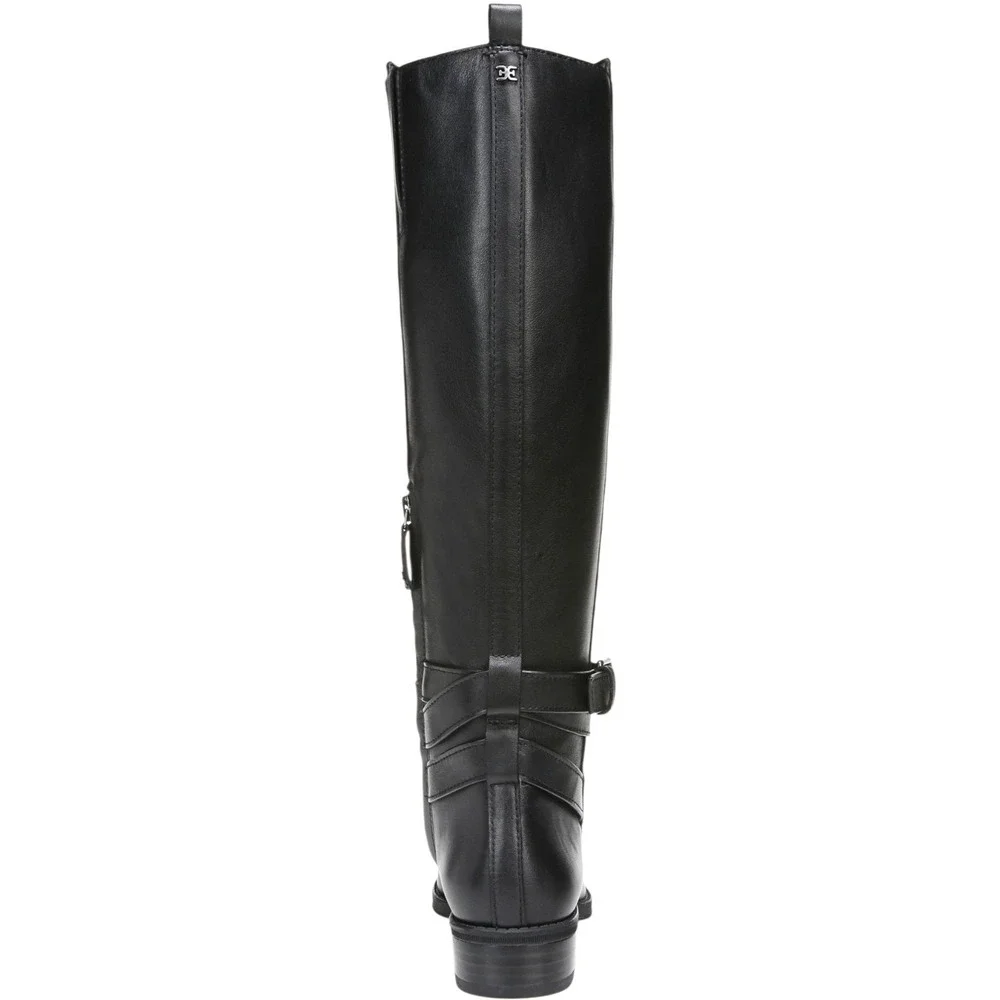 Sam Edelman Wide Calf Black Leather Buckle Tall Boots Women US 9.5 Riding Boots